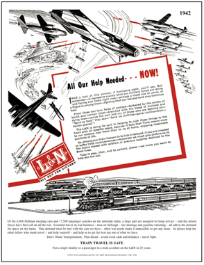  Tin Sign L&N at war 1942 Ad